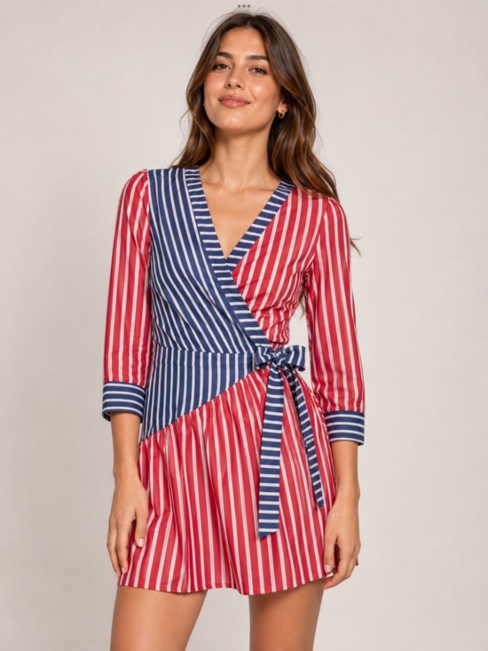 BCBGeneration Red and Blue Striped Wrap Patriotic Mini Dress in size Small